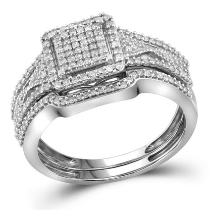 14k White Gold Diamond Cluster Bridal Wedding Ring Set 3/8 Cttw