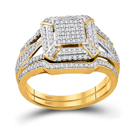 10k Yellow Gold Diamond Cluster Bridal Wedding Ring Set 1/2 Cttw