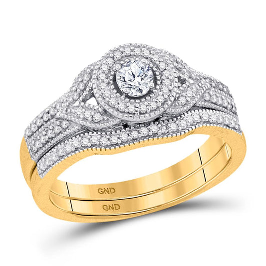 10k Yellow Gold Diamond Round Bridal Wedding Ring Set 3/8 Cttw