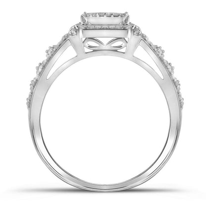 14k White Gold Diamond Square Cluster Bridal Wedding Ring Set 1/2 Cttw