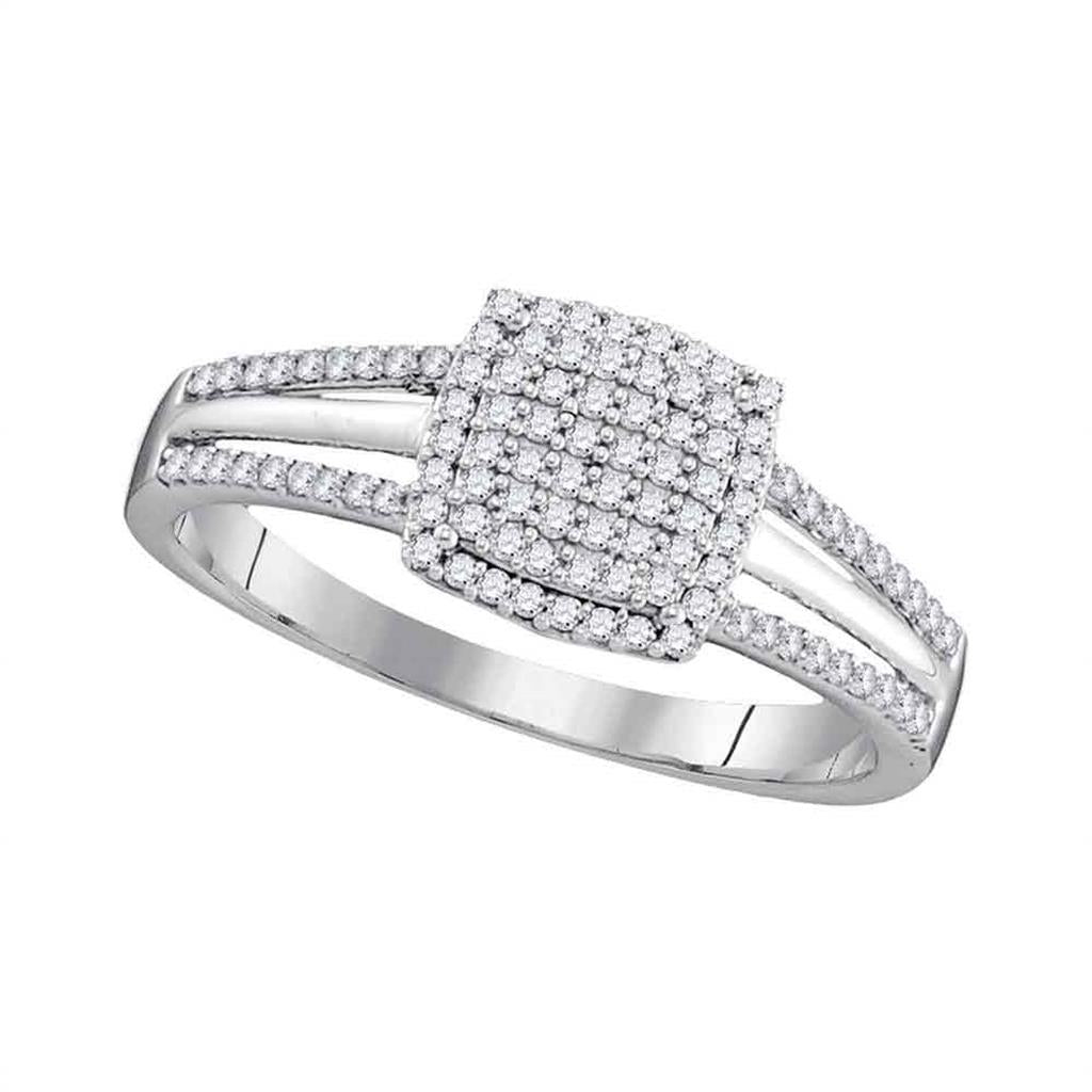 14k White Gold Round Diamond Square Cluster Bridal Engagement Ring 1/4 Cttw