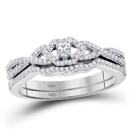 14k White Gold Princess Diamond Bridal Wedding Ring Set 1/3 Cttw