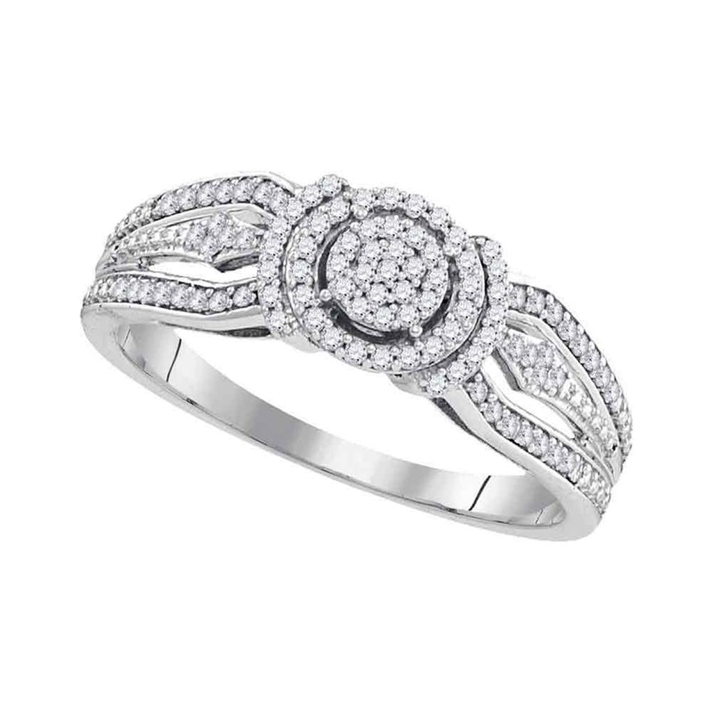 14k White Gold Round Diamond Cluster Bridal Engagement Ring 1/4 Cttw