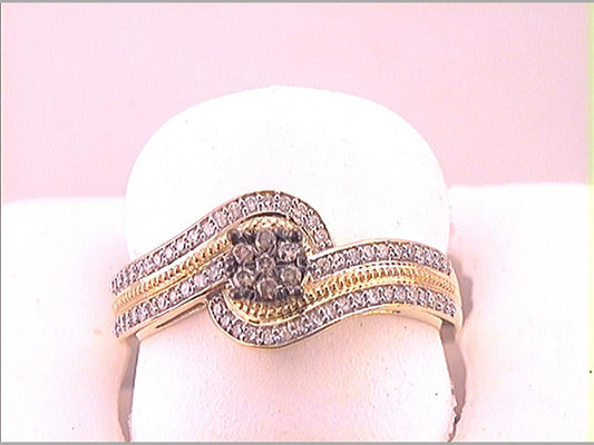 10k Yellow Gold Round Brown Diamond Flower Cluster Ring 1/4 Cttw