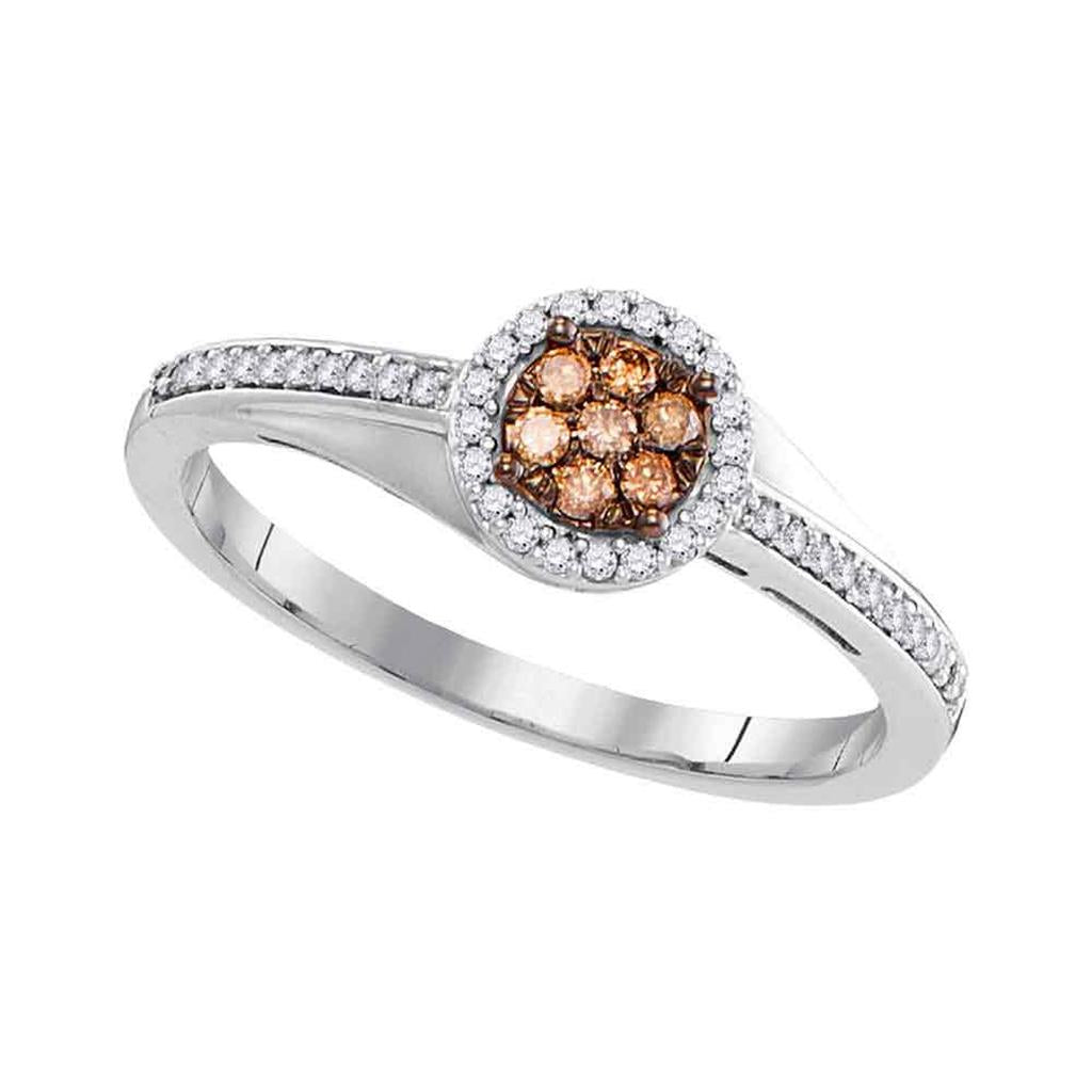 10k Yellow Gold Round Brown Diamond Cluster Ring 1/5 Cttw