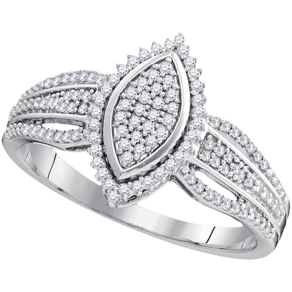14k White Gold Round Diamond Oval Cluster Ring 1/4 Cttw