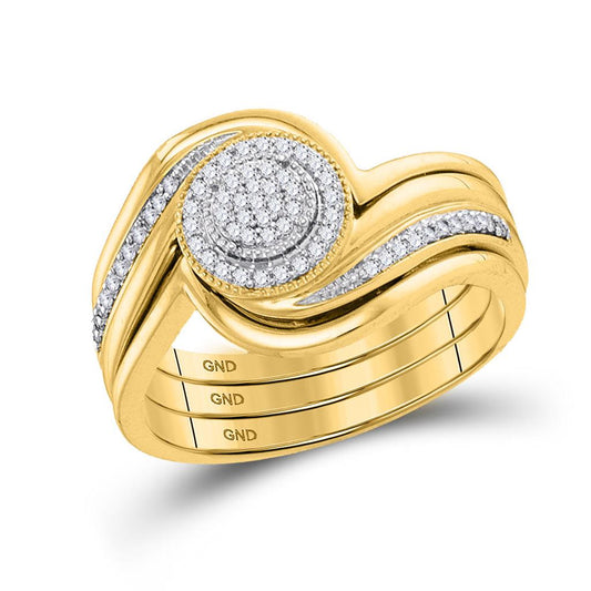 10k Yellow Gold Diamond Cluster Bridal Wedding Ring Set 1/6 Cttw