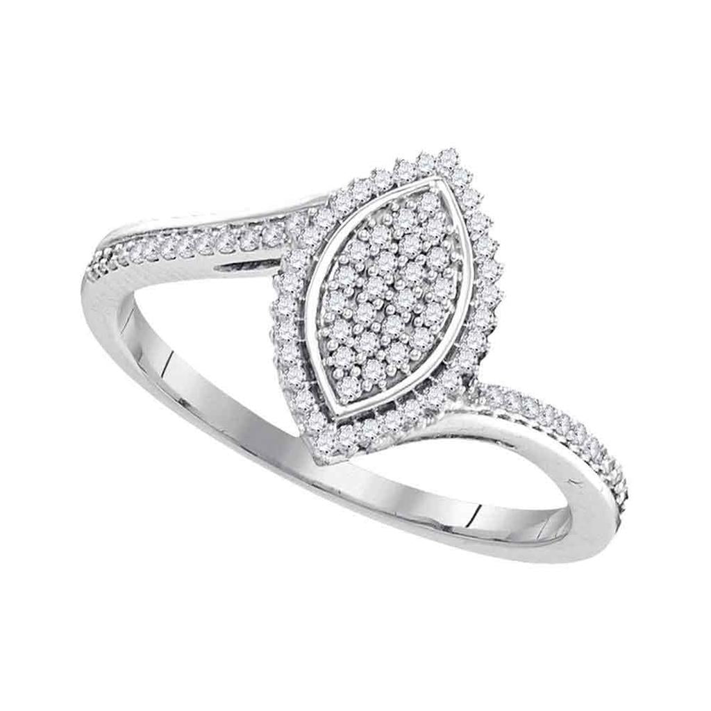 14k White Gold Round Diamond Cluster Marquise Ring 1/5 Cttw