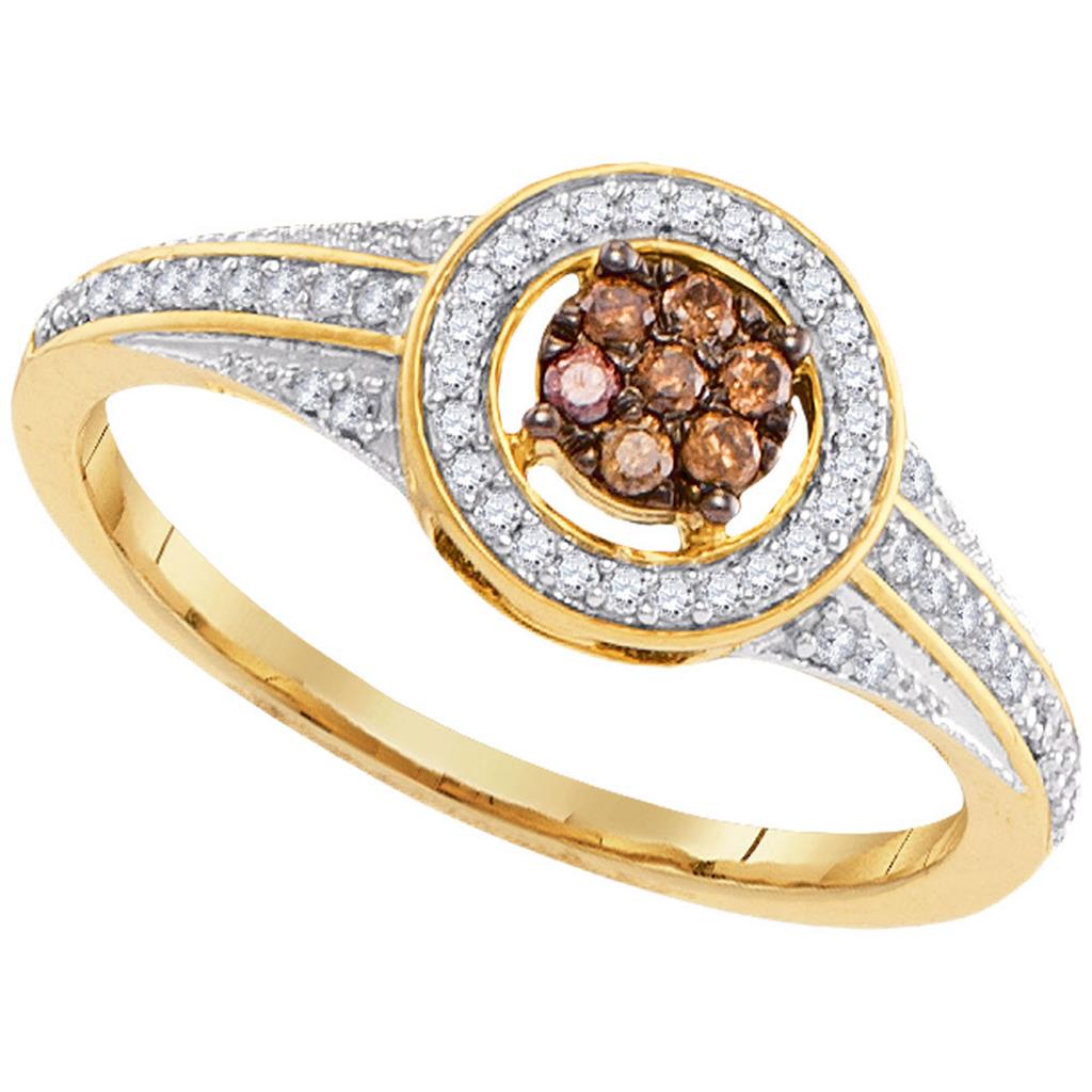 10k Yellow Gold Round Brown Diamond Cluster Ring 1/4 Cttw
