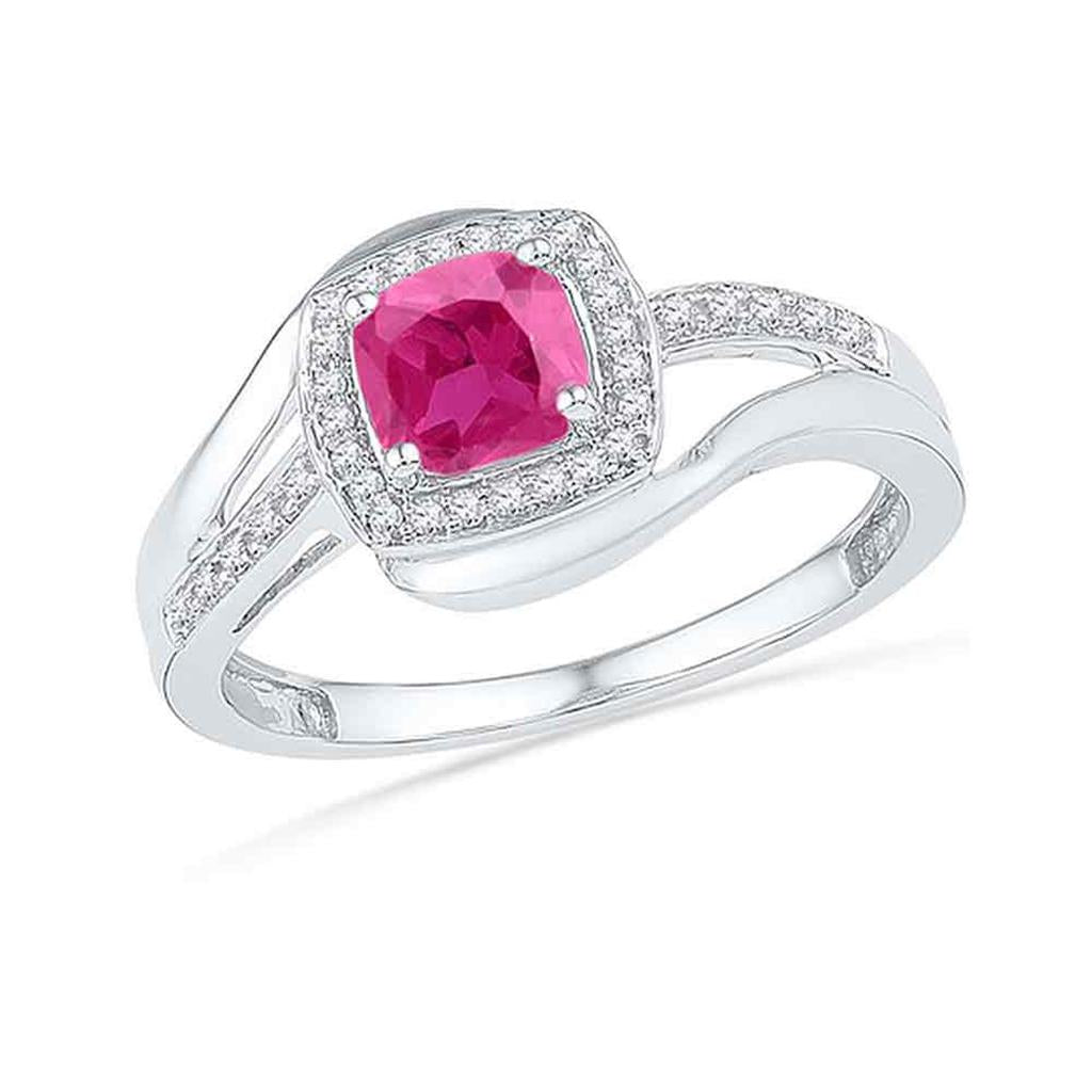 14k White Gold Princess Created Pink Sapphire Solitaire Ring 1 Cttw