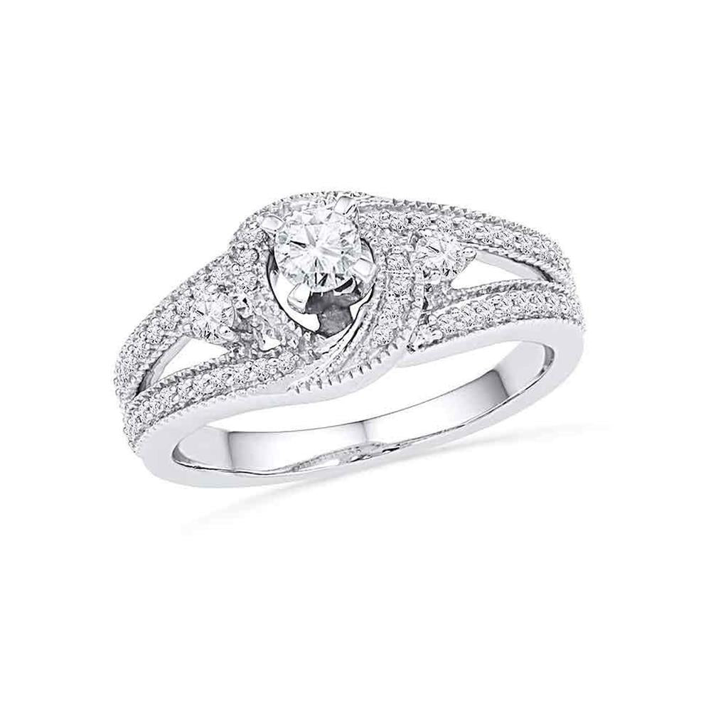 14k White Gold Round Diamond Bridal Wedding Engagement Anniversary Ring 1/2 Cttw