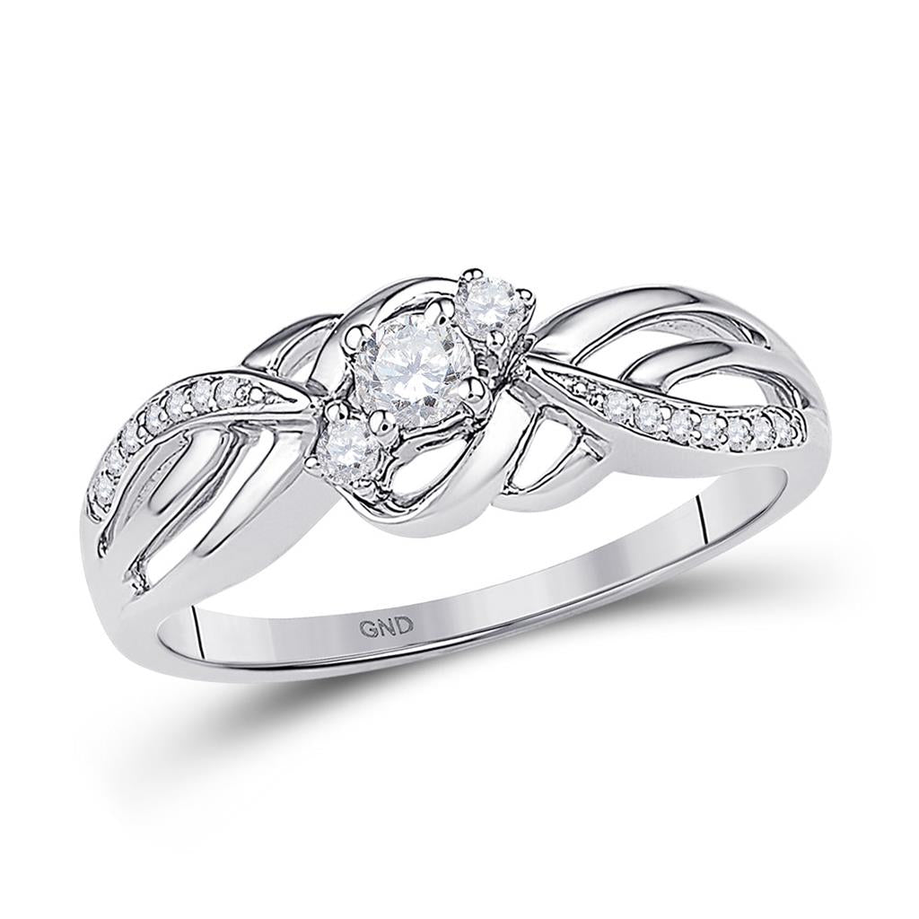 14k White Gold Round Diamond 3-stone Bridal Engagement Ring 1/4 Cttw