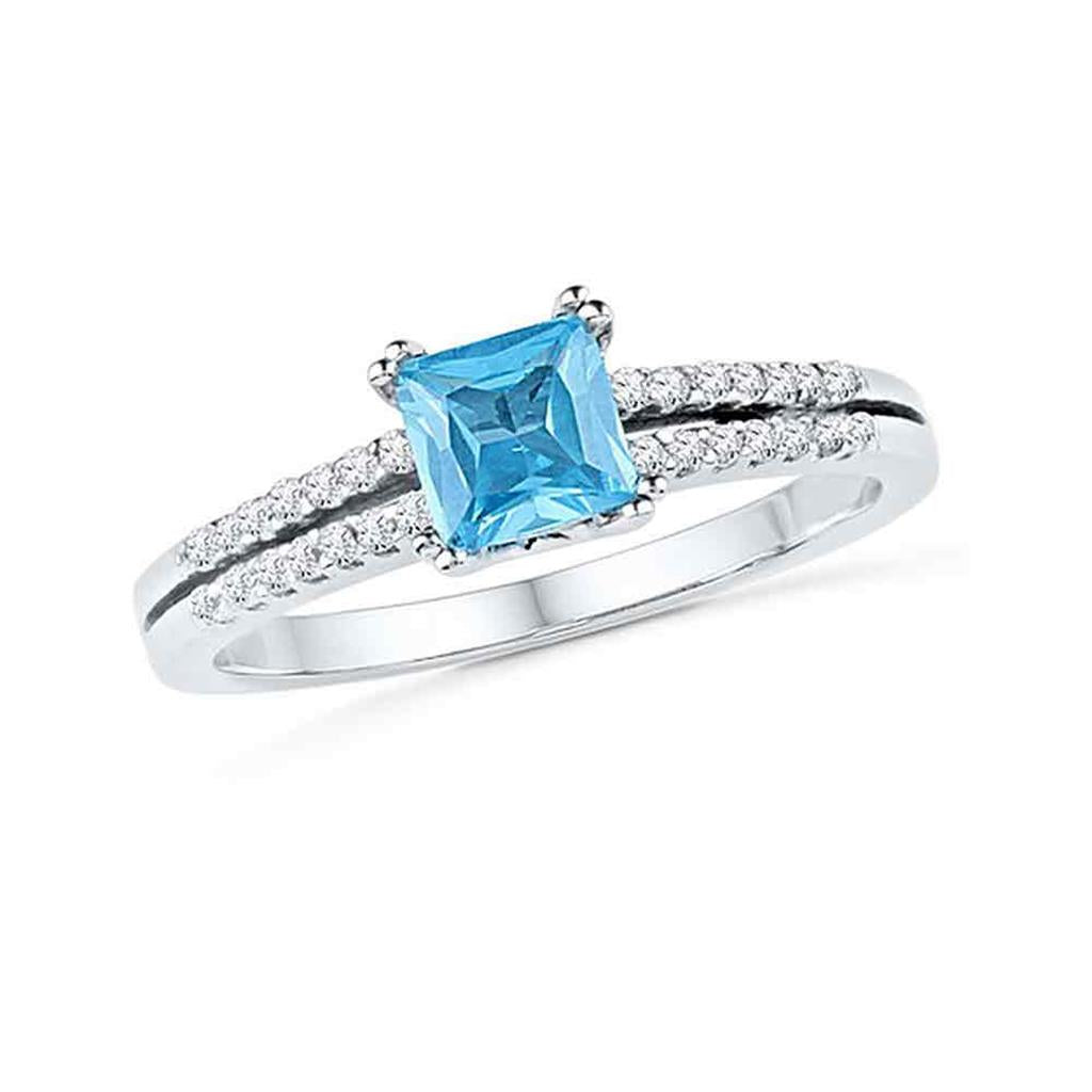 14k White Gold Princess Created Blue Topaz Solitaire Ring 5/8 Cttw