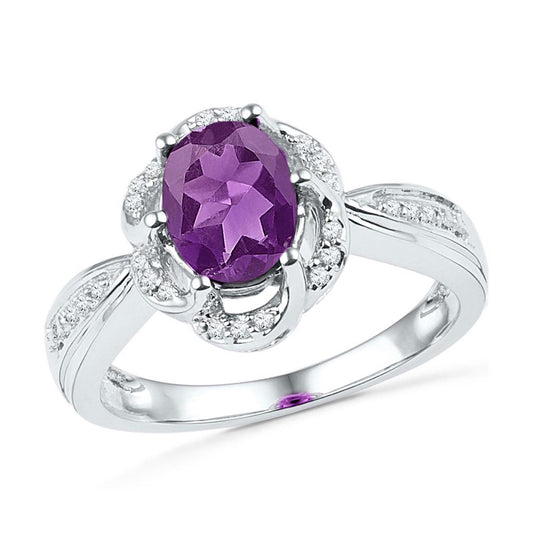 14k White Gold Oval Created Amethyst Solitaire Diamond Ring 1-3/4 Cttw