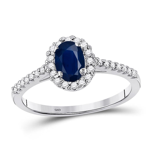 14k White Gold Oval Created Blue Sapphire Solitaire Ring 3/4 Cttw