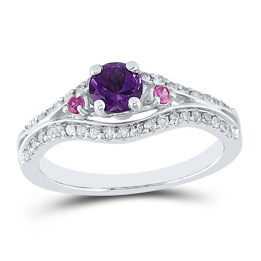 Sterling Silver Round Created Amethyst Solitaire Pink Sapphire Ring 1 Cttw