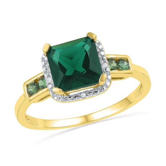 10k Yellow Gold Princess Created Emerald Solitaire Ring 1/5 Cttw