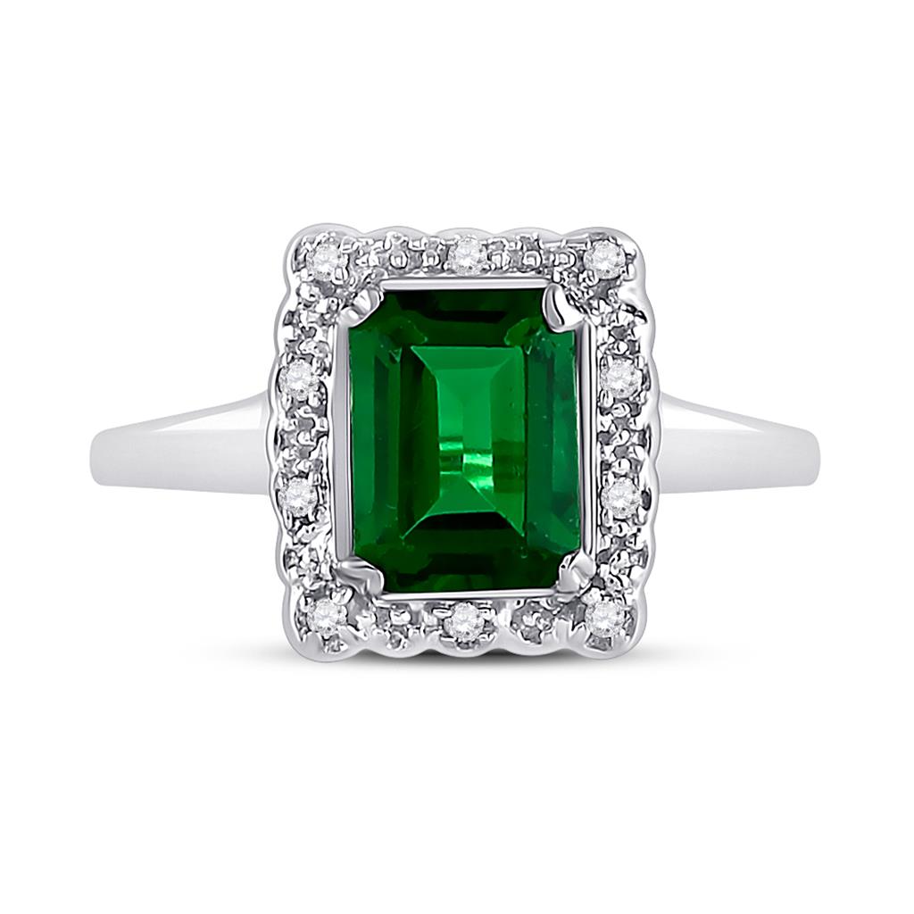 14k White Gold Emerald Created Emerald Solitaire Ring 1-4/5 Cttw
