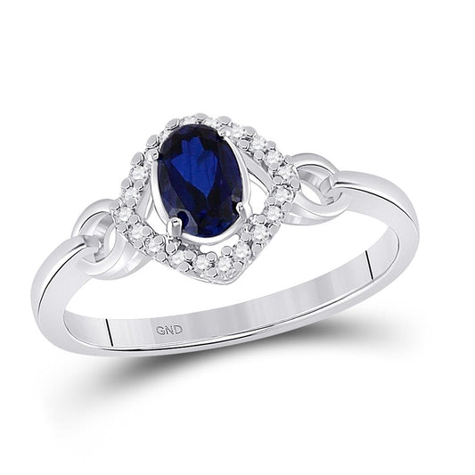 14k White Gold Oval Created Blue Sapphire Solitaire Ring 5/8 Cttw