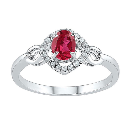 14k White Gold Oval Created Ruby Diamond Solitaire Ring 5/8 Cttw