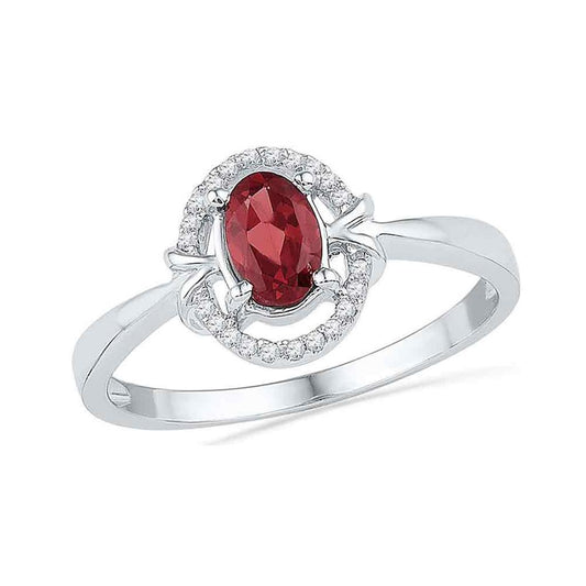 14k White Gold Oval Created Garnet Solitaire Ring 3/4 Cttw