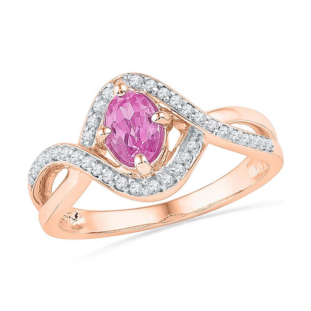 10k Rose Gold Oval Created Pink Sapphire Solitaire Twist Ring 1/2 Cttw