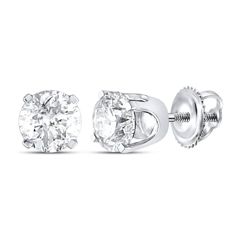 14k White Gold Unisex Round Diamond Solitaire Stud Earrings 3/8 Cttw (Certified)