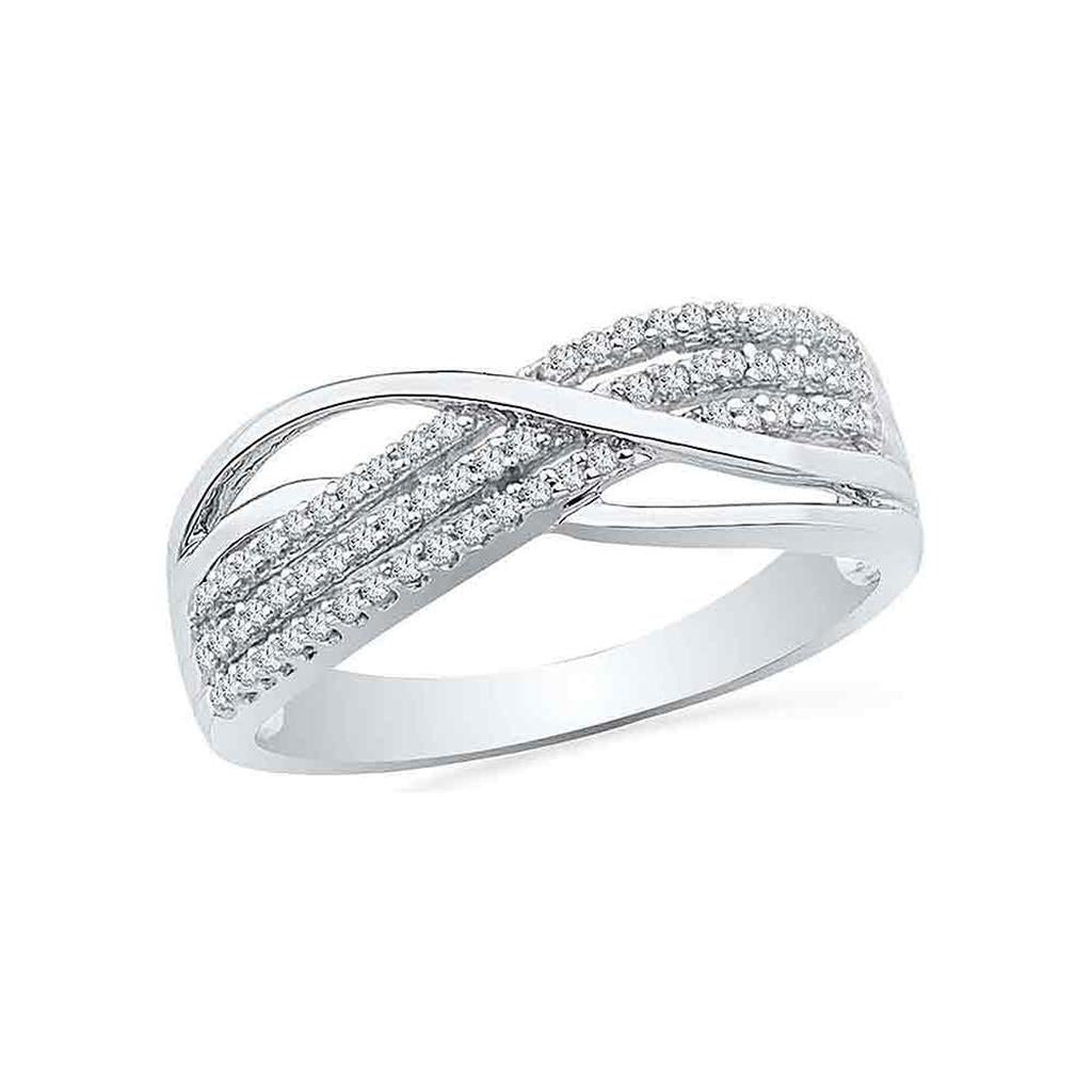 14k White Gold Round Diamond Crossover Band Ring 1/5 Cttw