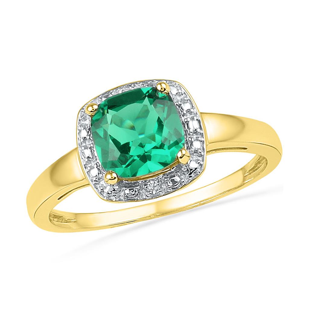 10k Yellow Gold Princess Created Emerald Solitaire Diamond Ring 1-3/4 Cttw