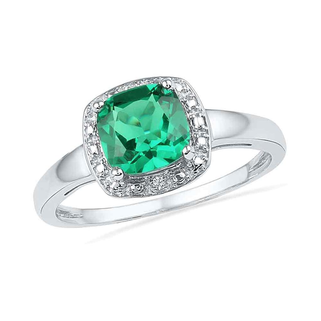 14k White Gold Princess Created Emerald Solitaire Diamond Ring 1-3/4 Cttw