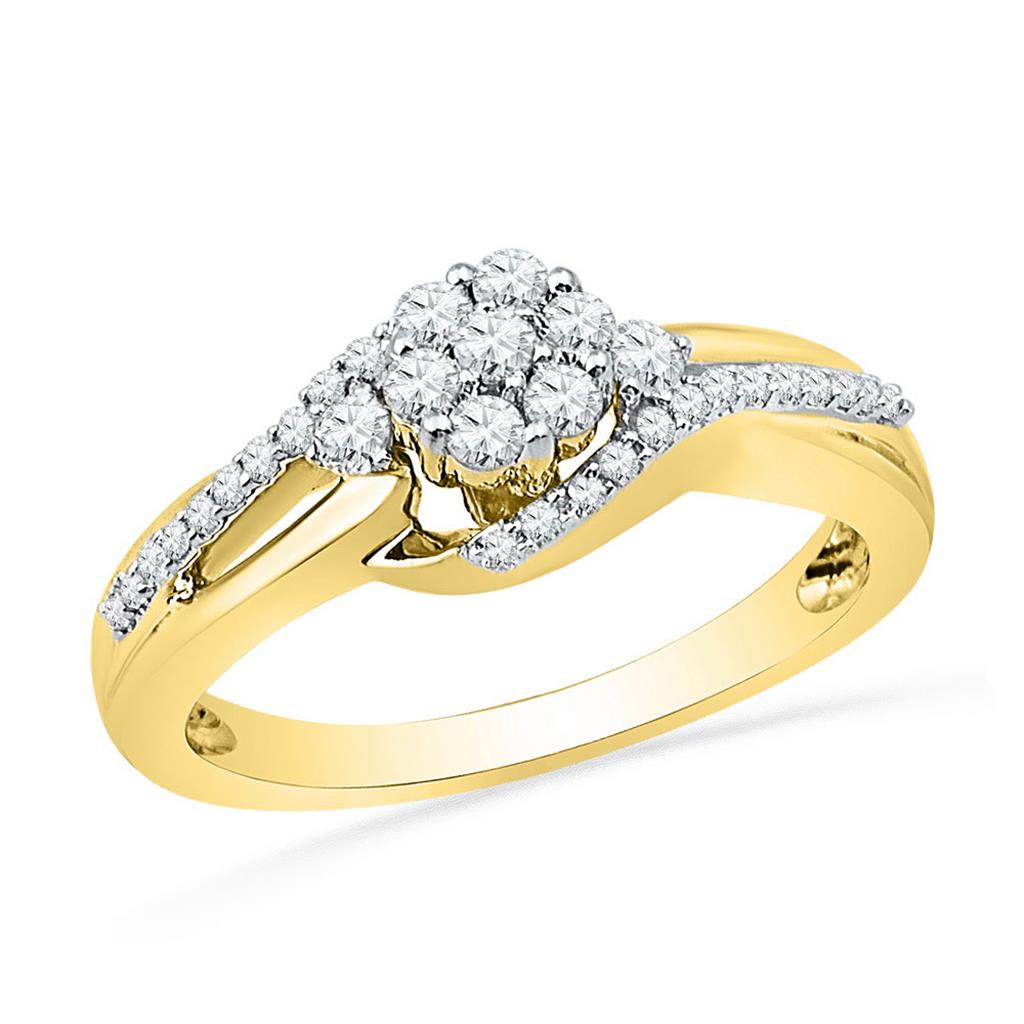 10k Yellow Gold Round Diamond Flower Cluster Ring 1/3 Cttw