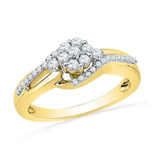 10k Yellow Gold Round Diamond Flower Cluster Ring 1/3 Cttw