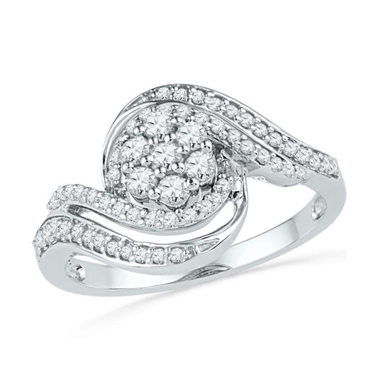 14k White Gold Round Diamond Flower Cluster Ring 1/2 Cttw