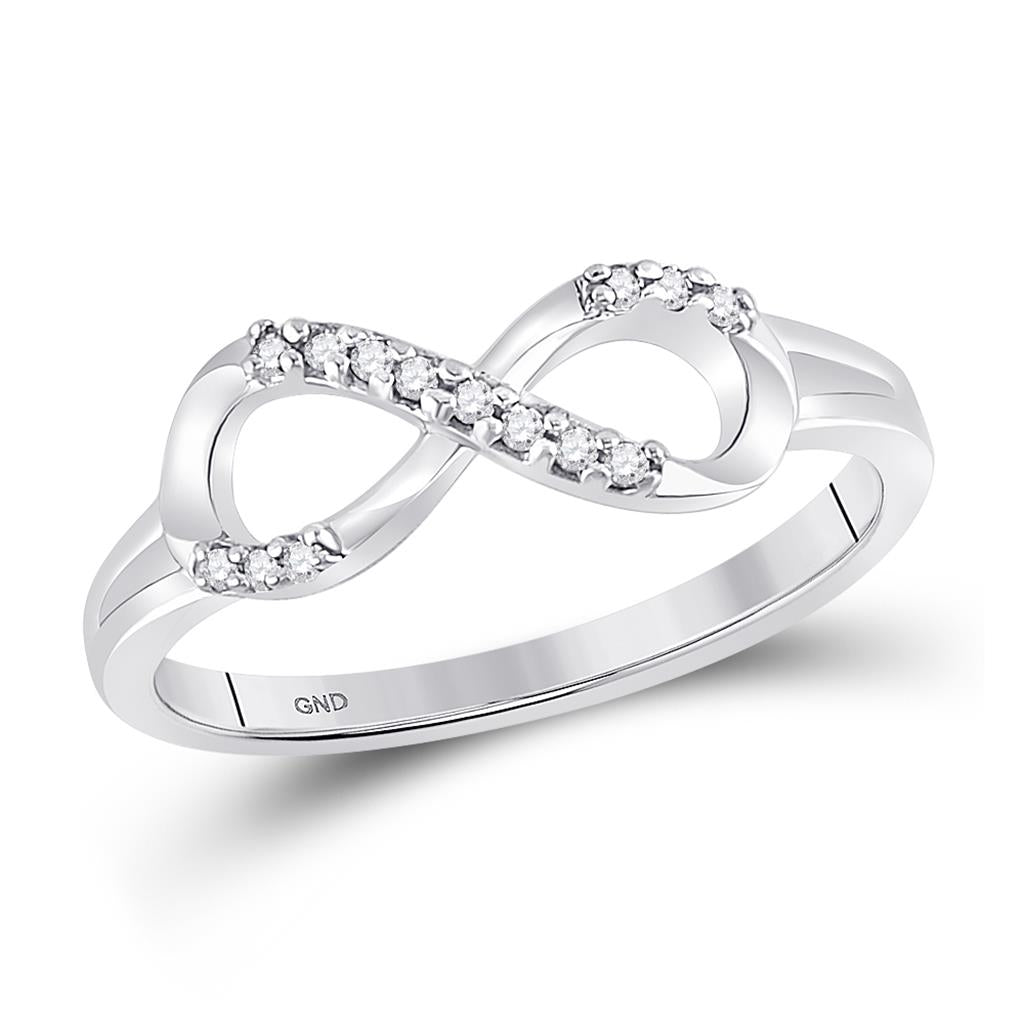 14k White Gold Round Diamond Infinity Ring 1/12 Cttw Size 6