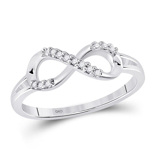 14k White Gold Round Diamond Infinity Ring 1/12 Cttw Size 8