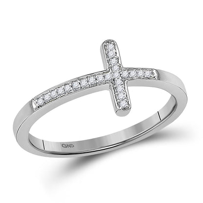 14k White Gold Round Diamond Cross Religious Band Ring 1/20 Cttw