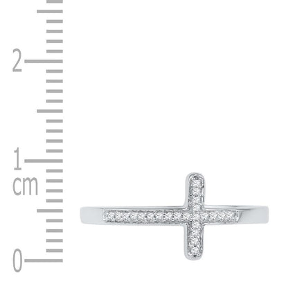 14k White Gold Round Diamond Cross Religious Band Ring 1/20 Cttw