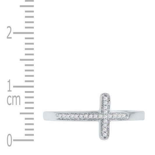 14k White Gold Round Diamond Cross Religious Band Ring 1/20 Cttw