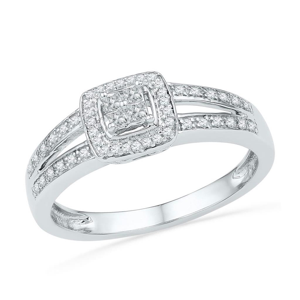 14k White Gold Princess Diamond Cluster Bridal Engagement Ring 1/5 Cttw