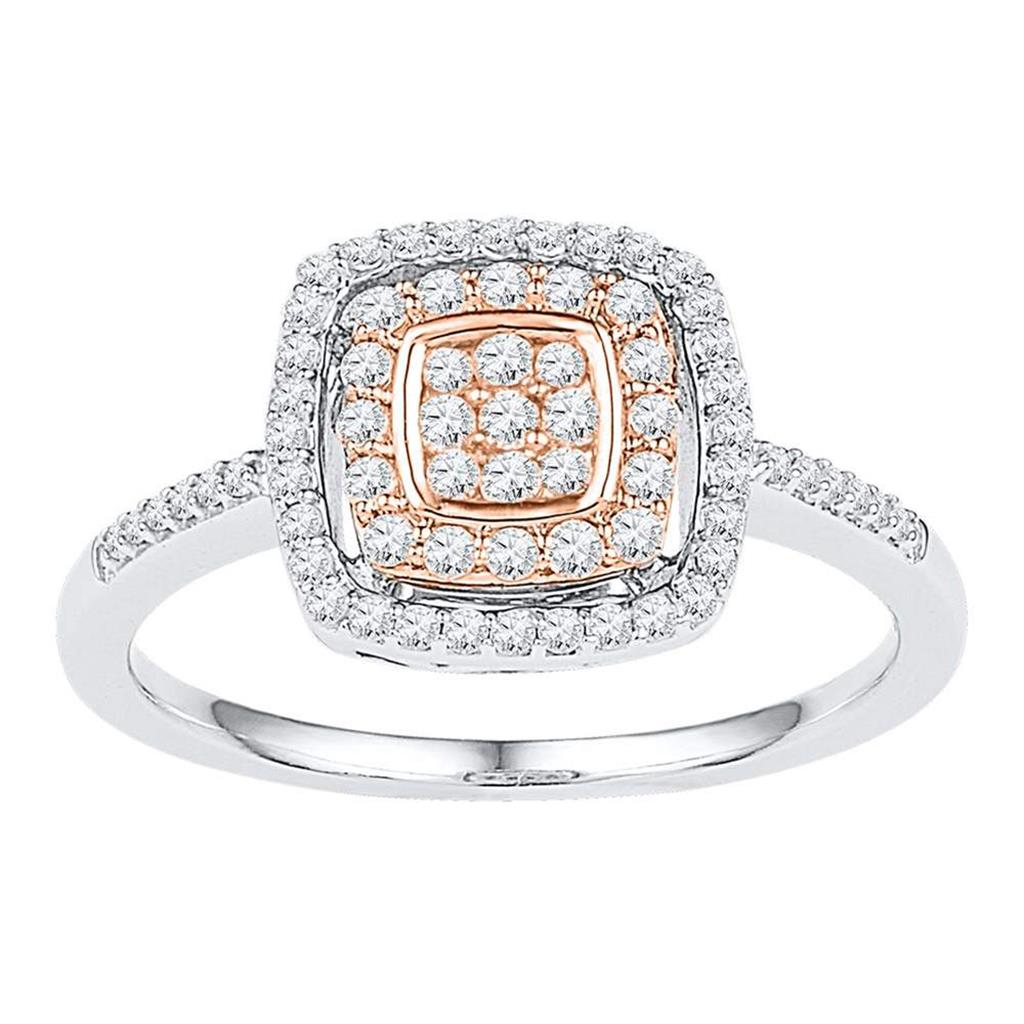 14k White Rose-tone Gold Round Diamond Square Frame Cluster Ring 3/8 Cttw