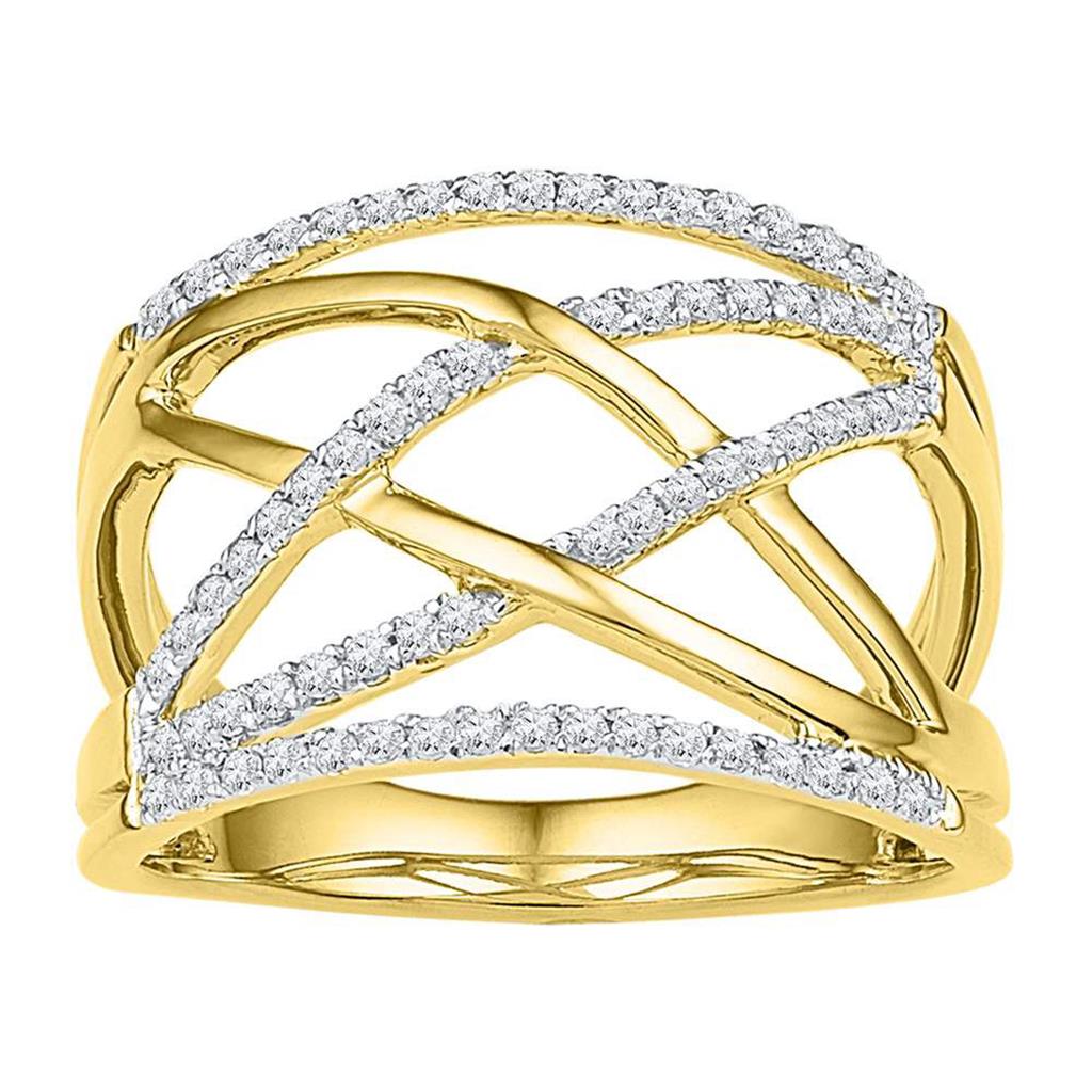 10k Yellow Gold Round Diamond Crisscross Crossover Band Ring 1/3 Cttw