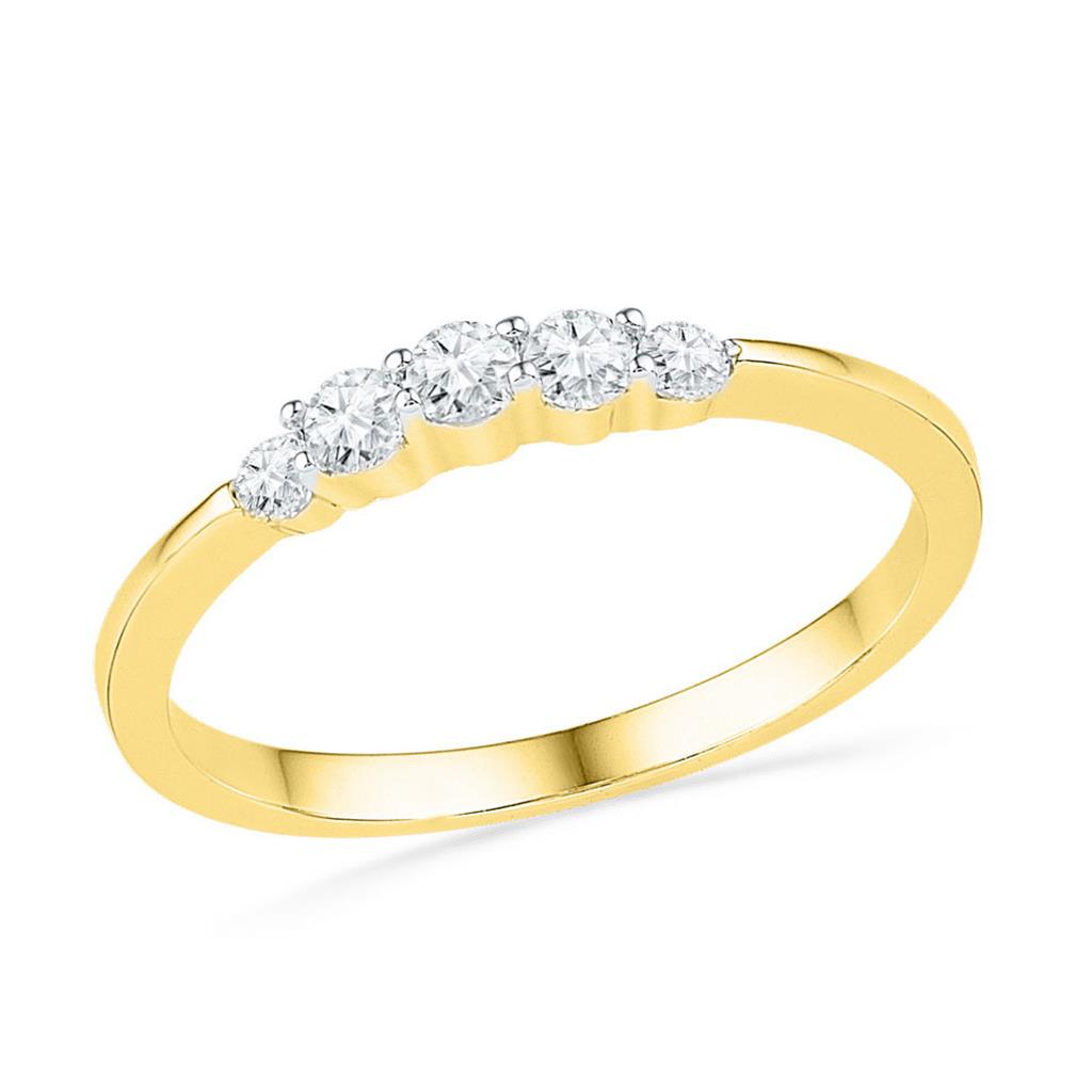 10k Yellow Gold Round Diamond 5-stone Bridal Engagement Ring 1/4 Cttw