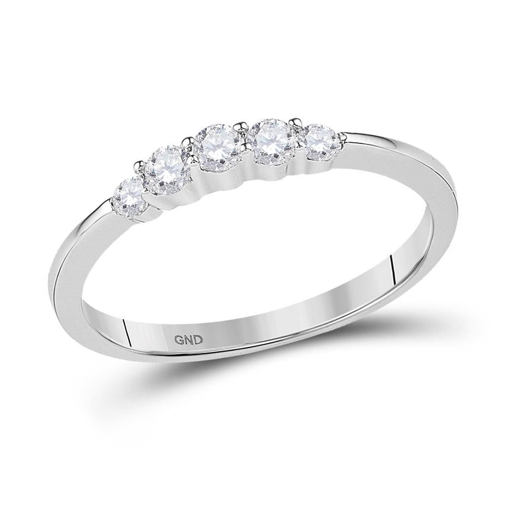 14k White Gold Round Diamond 5-stone Bridal Engagement Ring 1/4 Cttw