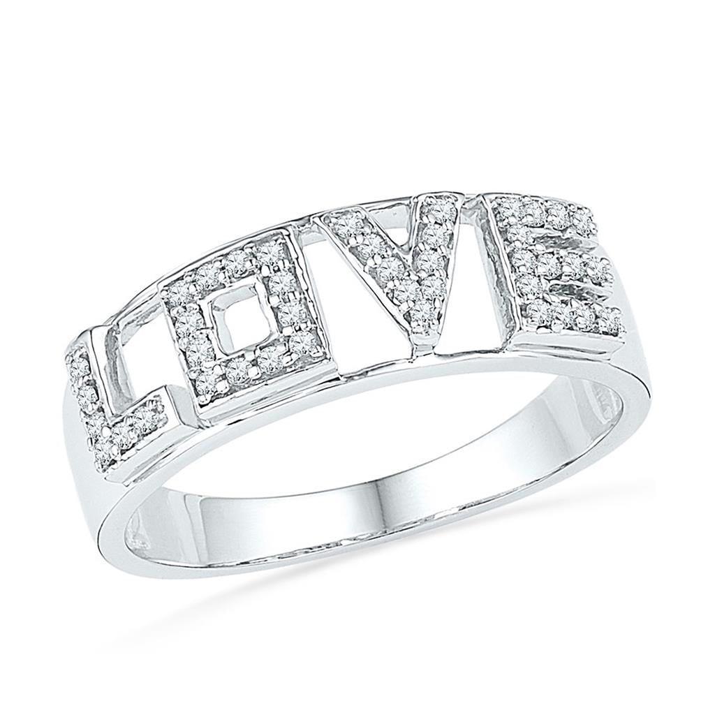 14k White Gold Round Diamond Love Band Ring 1/6 Cttw