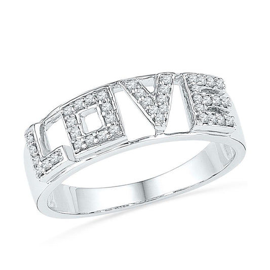 14k White Gold Round Diamond Love Band Ring 1/6 Cttw