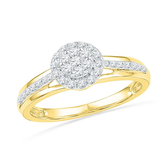 10k Yellow Gold Round Diamond Flower Cluster Ring 1/3 Cttw