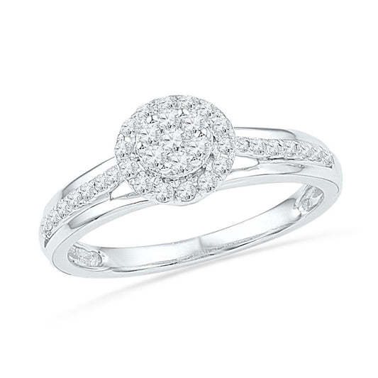 14k White Gold Round Diamond Flower Cluster Ring 1/3 Cttw