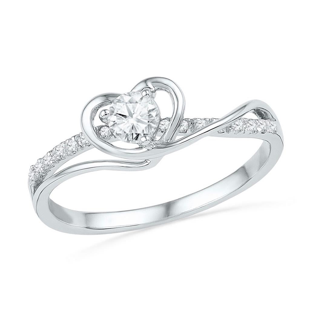 14k White Gold Round Diamond Heart Promise Ring 1/4 Cttw
