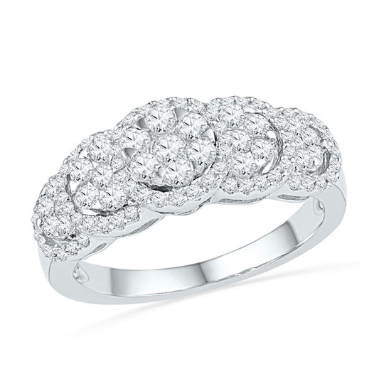 14k White Gold Round Diamond Flower Cluster Ring 5/8 Cttw