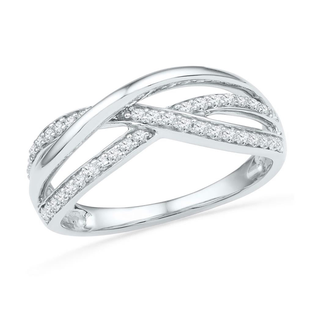 14k White Gold Round Diamond Triple Woven Strand Band Ring 1/5 Cttw